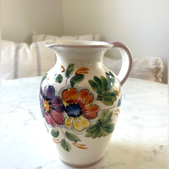 Vintage ceramic pitcher, hand painted flowers - Picture 1 of 6